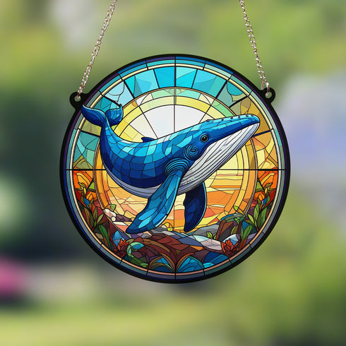 Blue Whale Stained Glass Effect Suncatcher